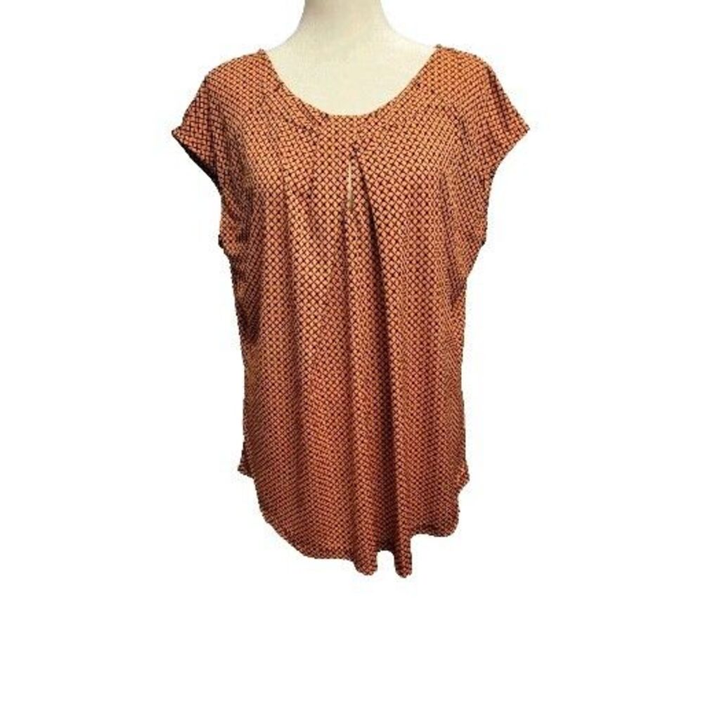 Worthington Blouse Size XL Keyhole Pleated Orange and Black Office Casual